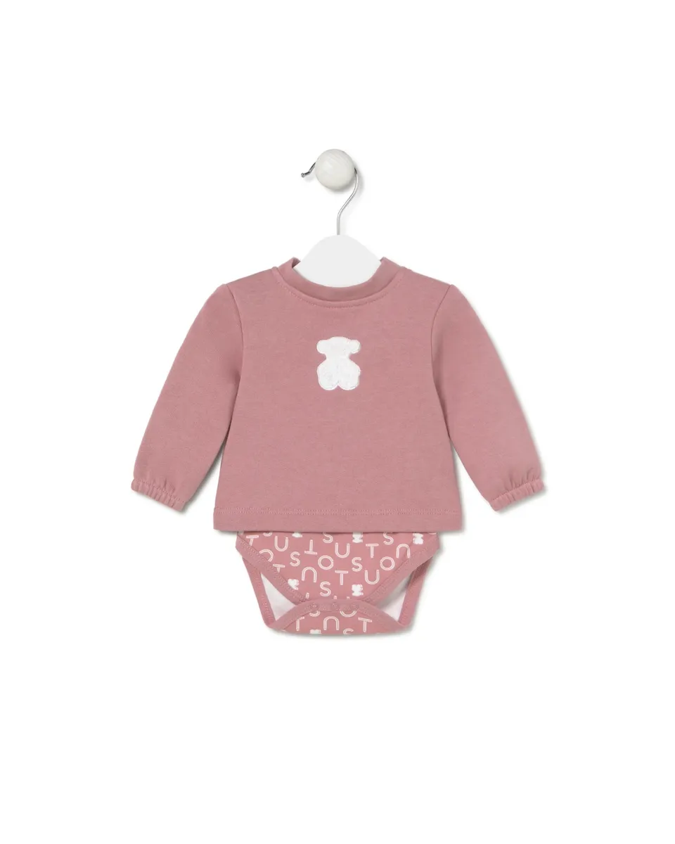 

Боди для малыша с однотонным хлопковым джемпером в сочетании с принтом Tous, розовый