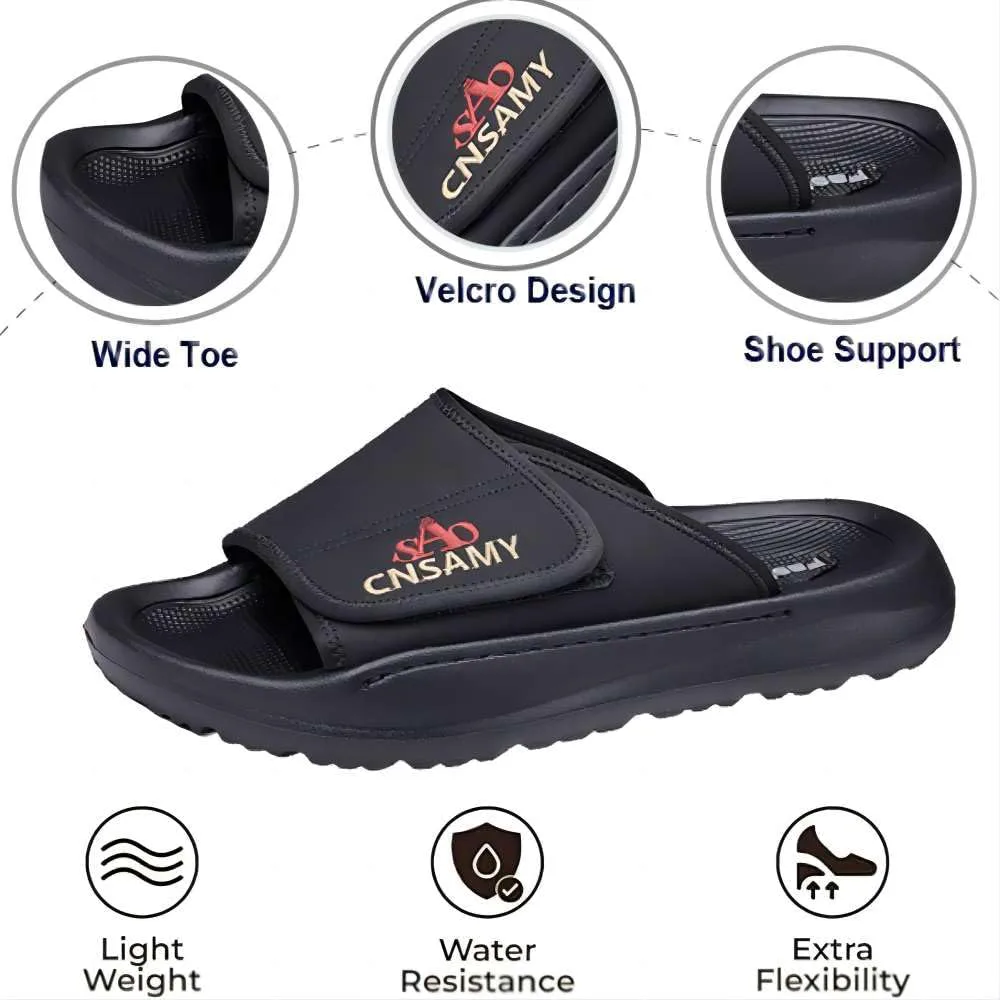 Asifn Men's Cushion Сандалии Легкие противоскользящие мягкие уличные ручные регулируемые повседневные слип-он для лета, черный — фото 2