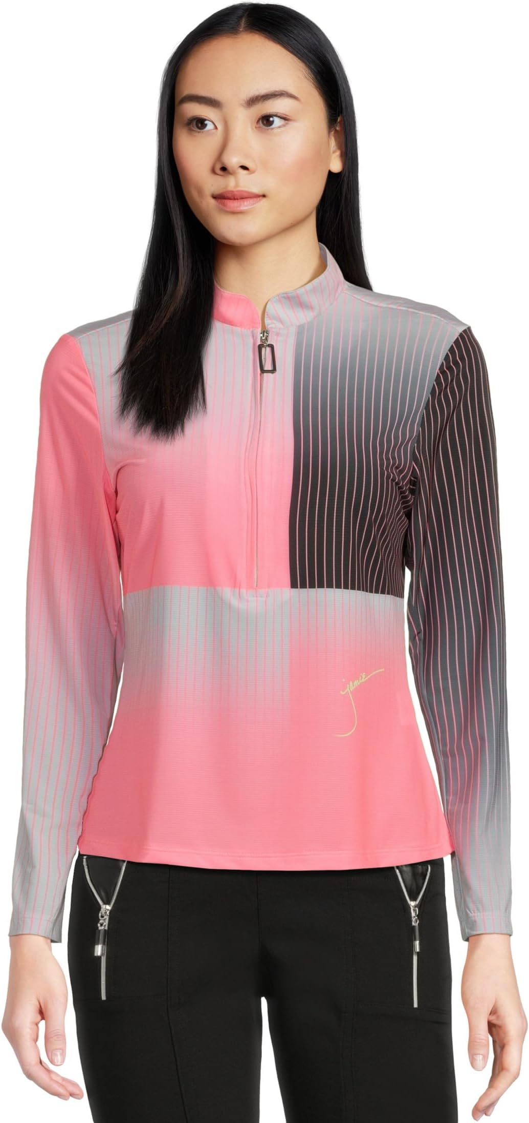 

Женский топ Sunsense с принтом Paralell и длинными рукавами, молнией 1/4 Jamie Sadock, Pink