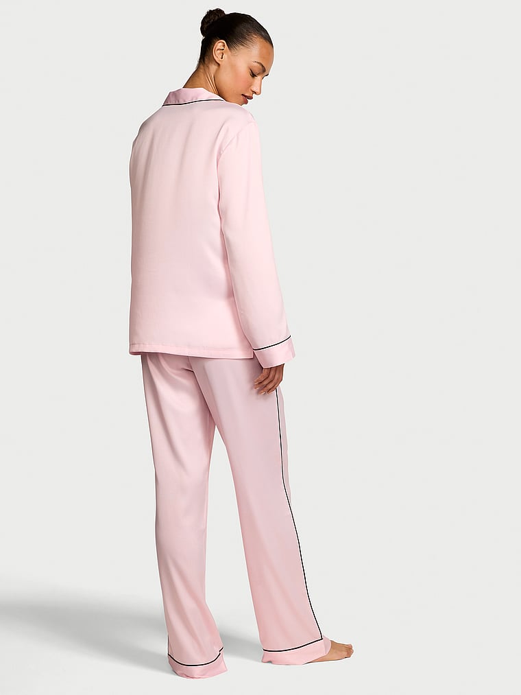 Длинный пижамный комплект из глянцевого атласа Victoria'S Secret, embroidered angel pink w collar embroidery — фото 3