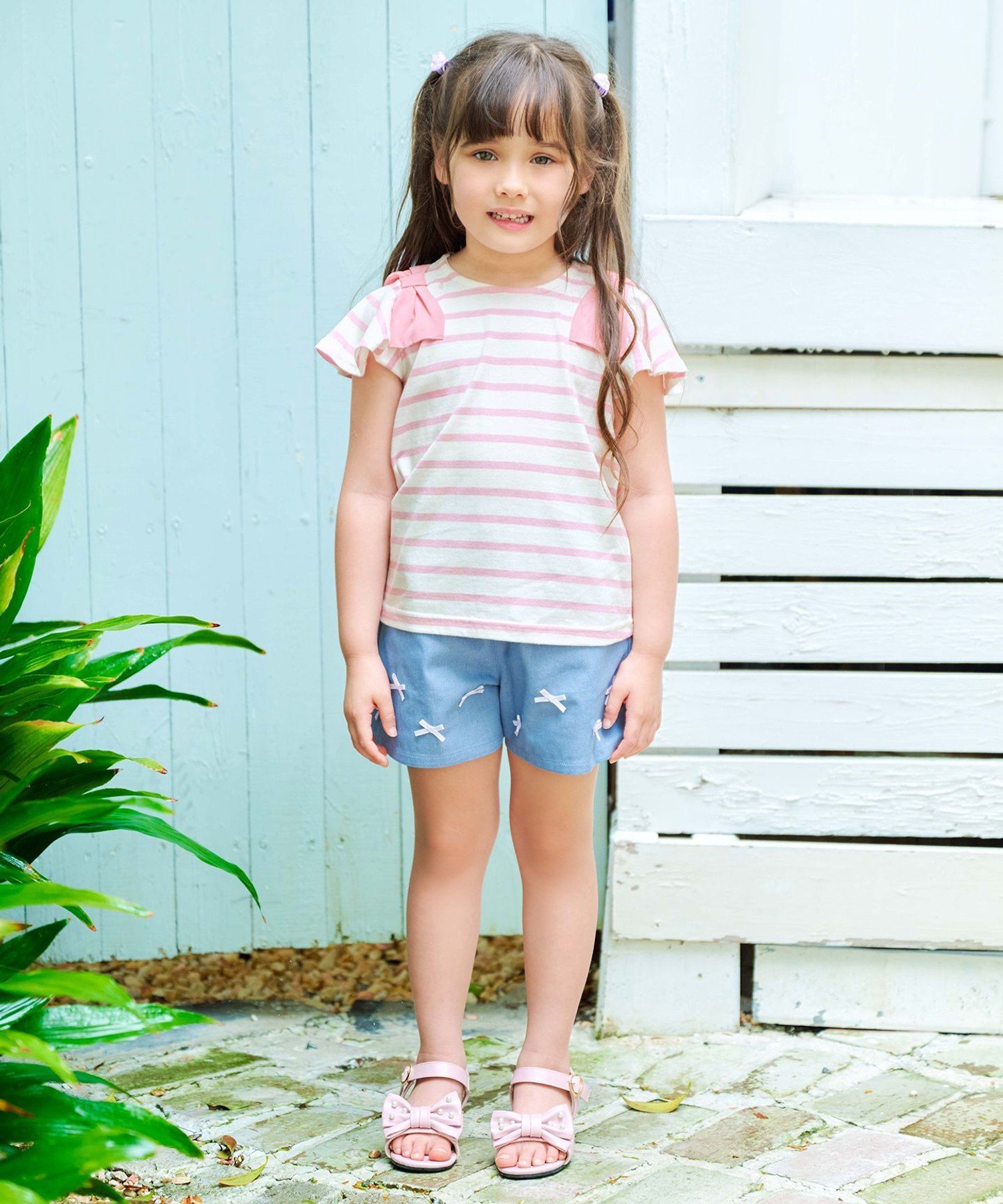 Прохладная и освежающая футболка с ленточкой на плече ANY KIDS, Pink x Striped [112] — фото 3