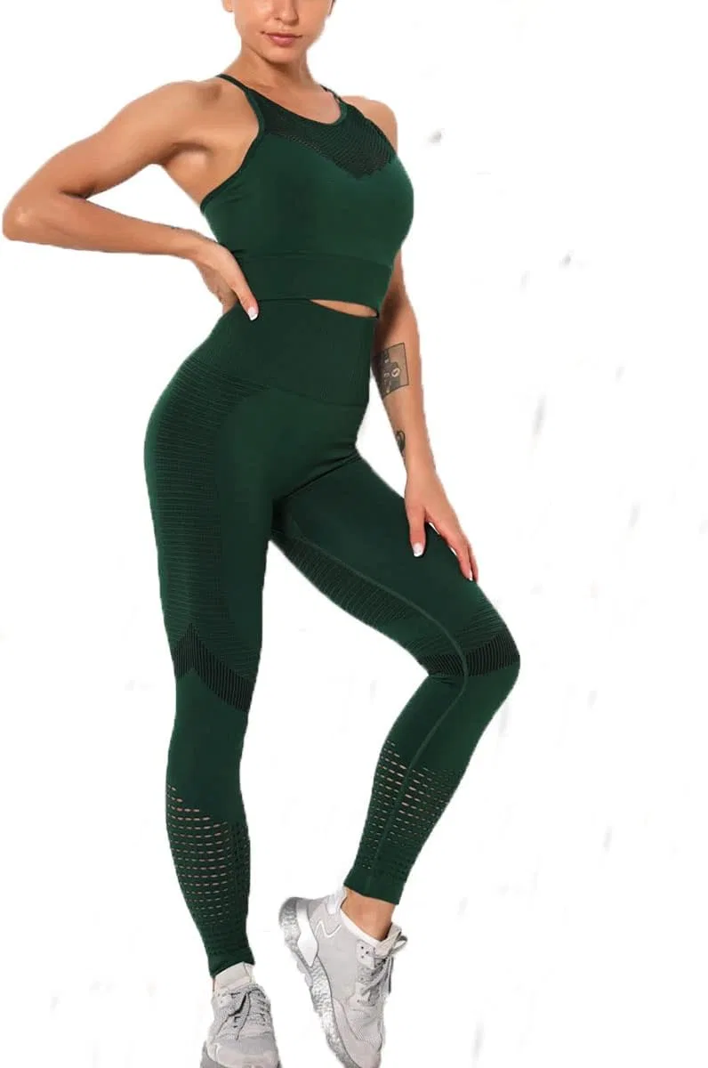 Женский спортивный комплект для йоги с легинсами и бра, Green