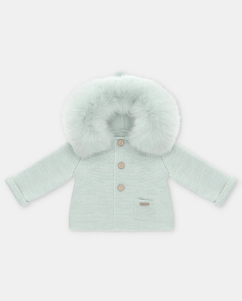 

Вязаное пальто для малышей с капюшоном и искусственным мехом светло-зеленого цвета Martín Aranda