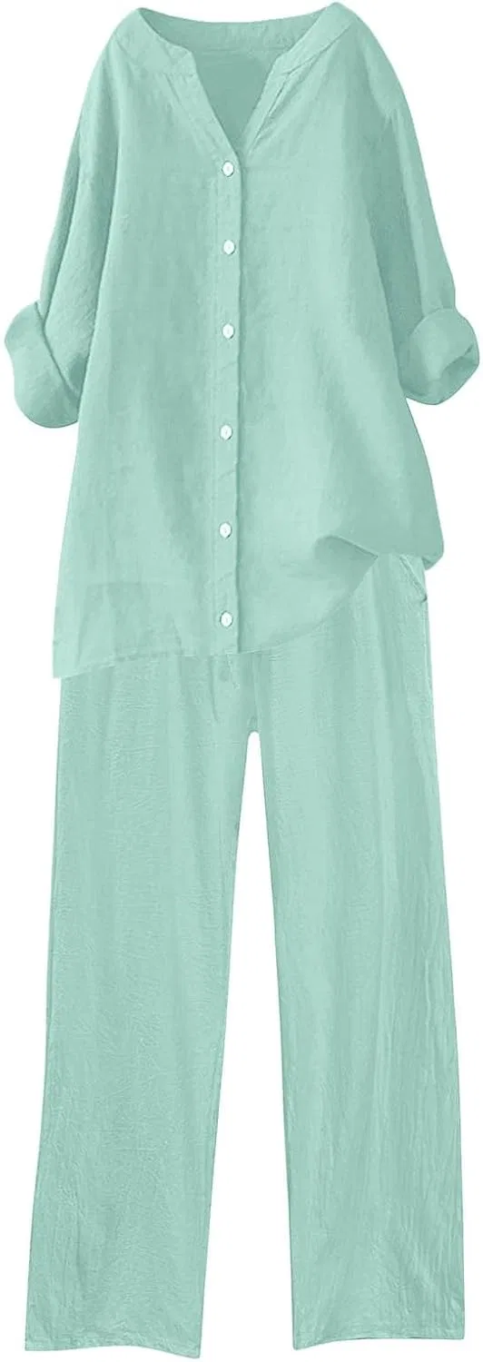 Спортивный костюм из льняной ткани, бренд Generic, цвет Z02-mint Green — фото 4