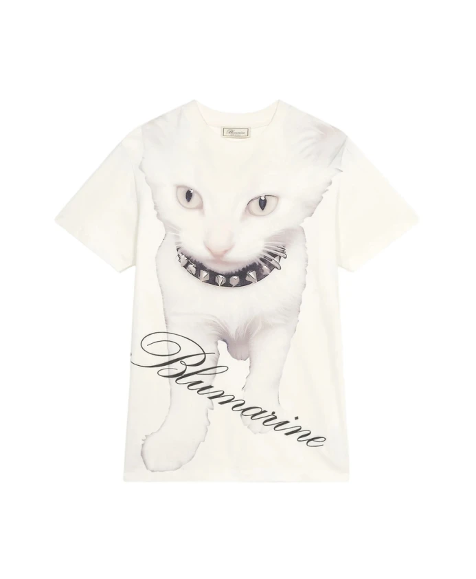 

Футболка с короткими рукавами и логотипом белой кошки Blumarine, белый