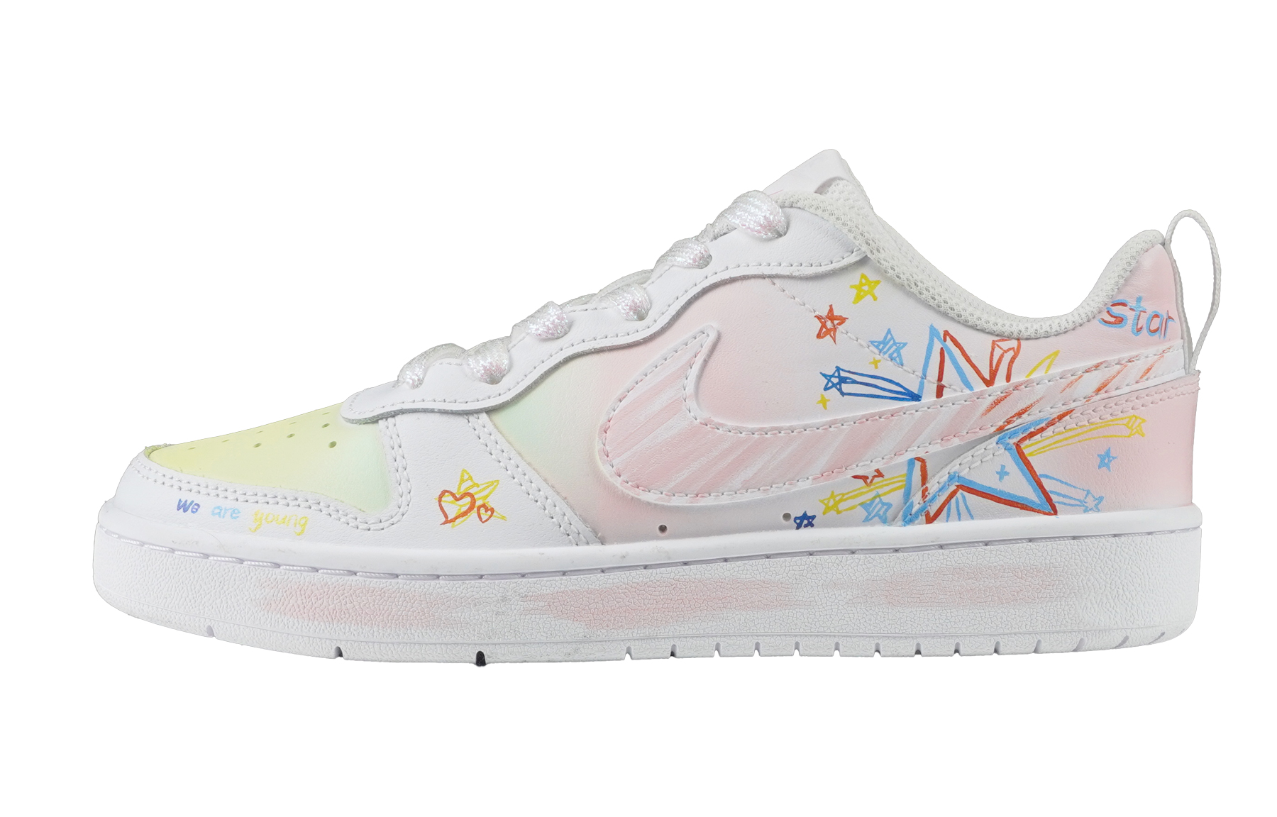 

Кроссовки Court Borough 2 Painted Stars с антискользящим покрытием, износостойкие, для детей и подростков Nike, белый/розовый