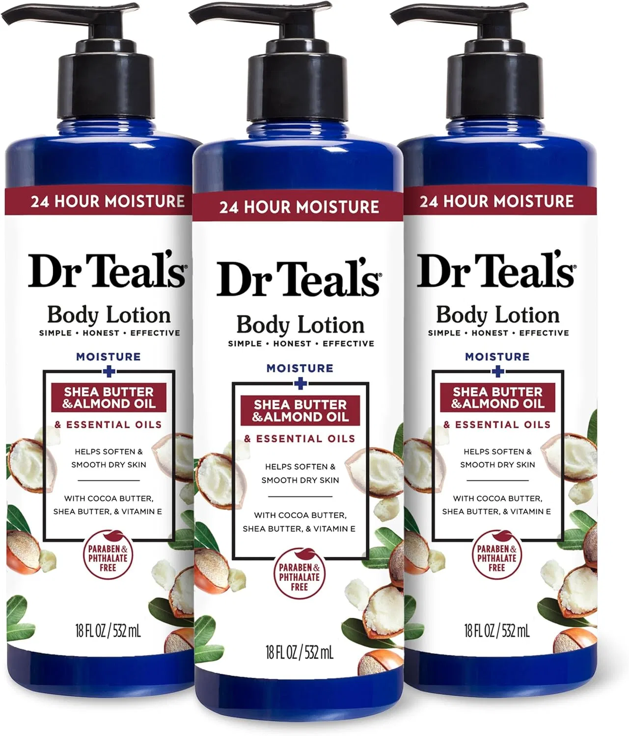 Лосьон для тела Dr Teal's Shea Butter & Almond, 3 шт по 532 мл