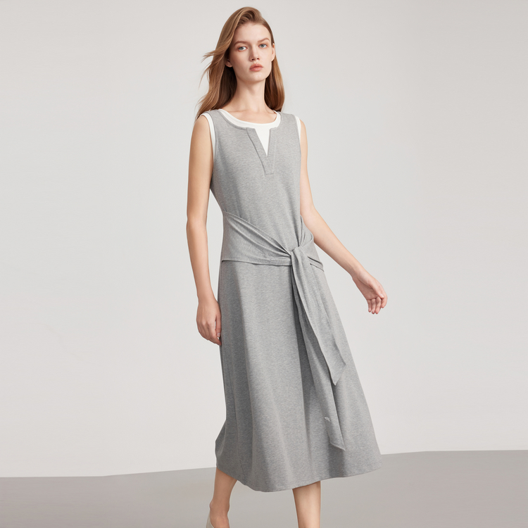 

ELLE Женское платье без рукавов светлого серого цвета с круглым вырезом, средней длины