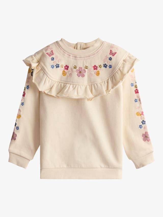 

Детский хлопковый свитер с вышивкой бабочкой и рюшами JoJo Maman Bébé, Cream