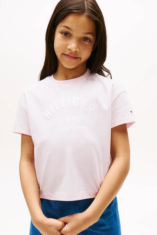 

Детская хлопковая футболка Tommy Hilfiger, розовый
