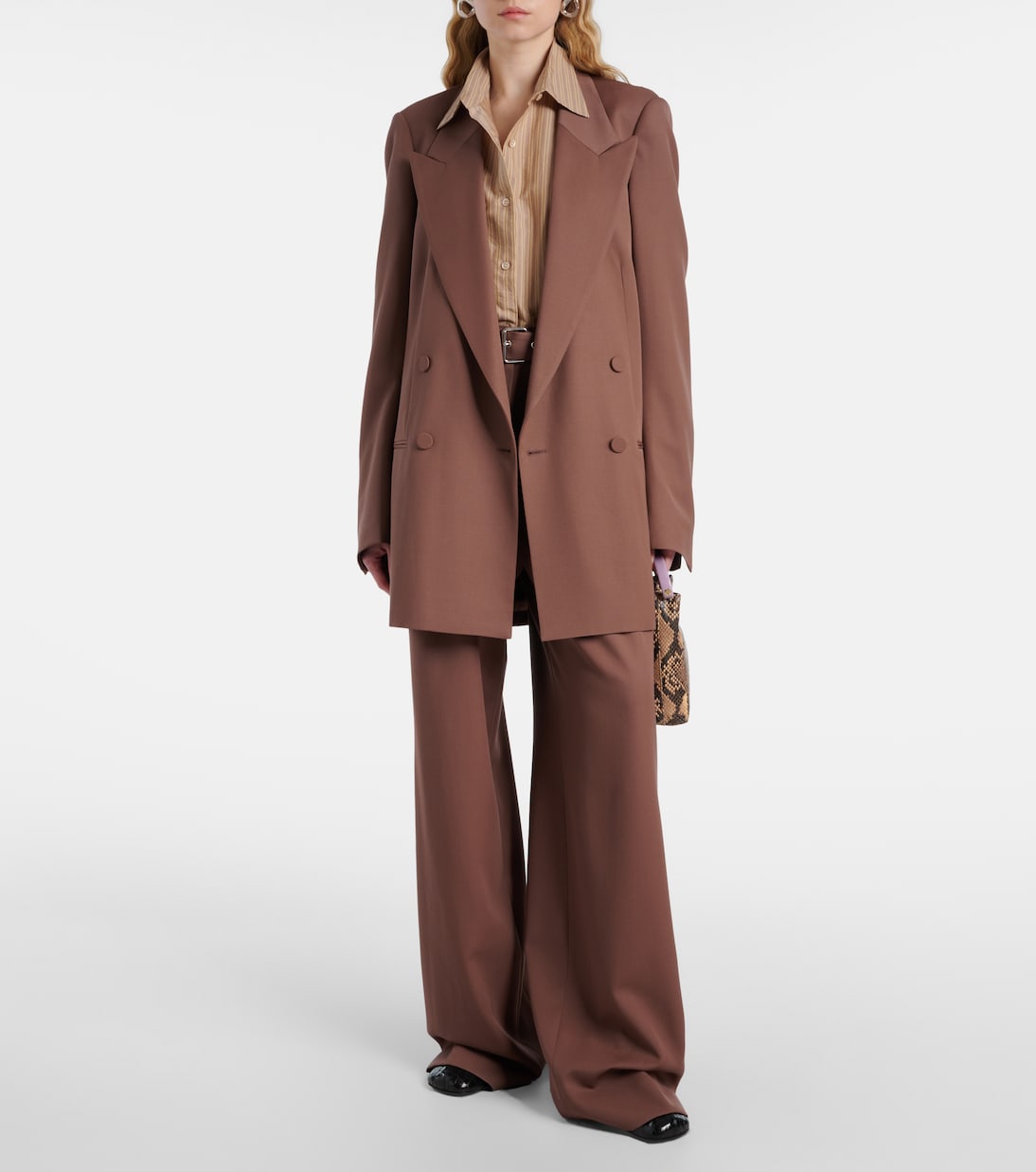 Широкие брюки из шерстяного габардина с поясом Dries Van Noten, серо-коричневый — фото 2