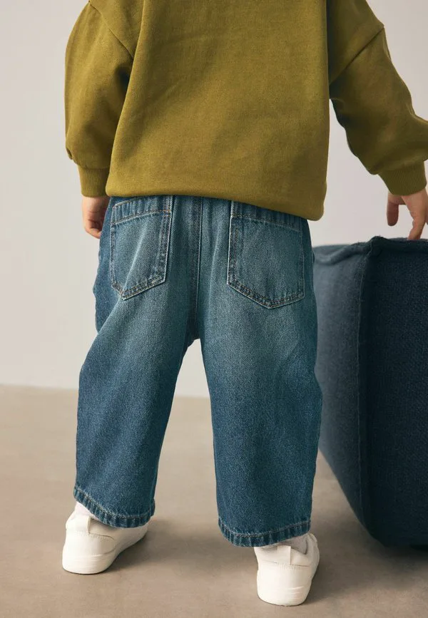 Джинсы со складками спереди, стандартного кроя, зауженного кроя. Next, Mid Blue Denim — фото 4