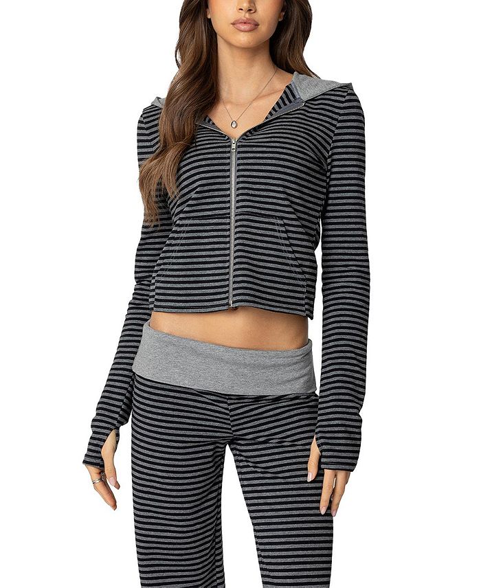 

Толстовка Meggy Striped с капюшоном на молнии Edikted, черный