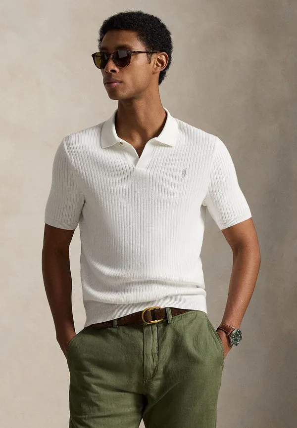 Хлопковый свитер-поло с ребристым воротником. Polo Ralph Lauren, Deckwash White