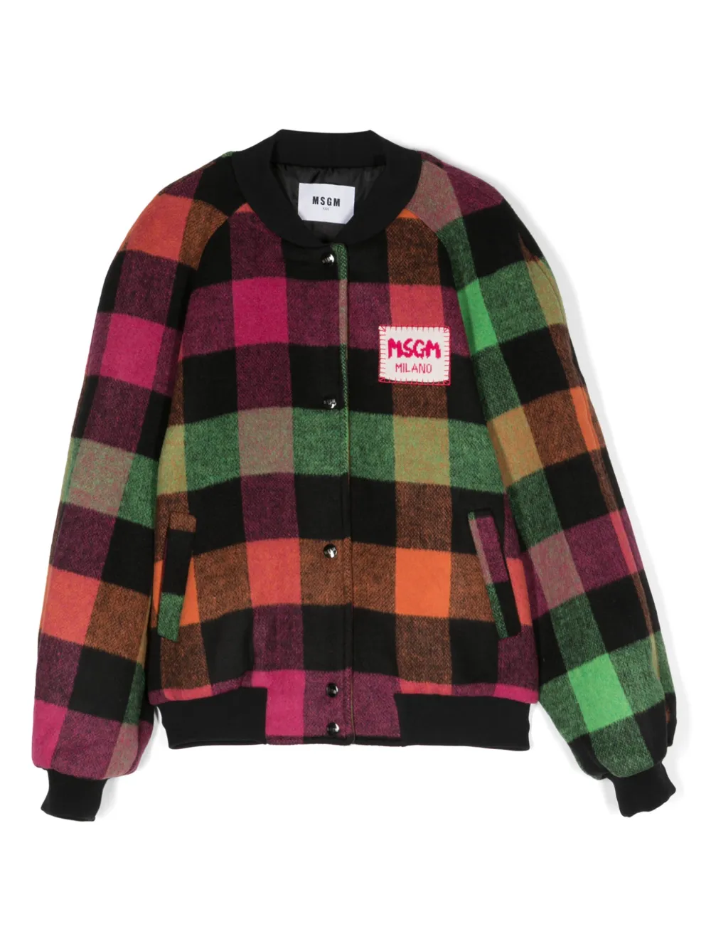 

Клетчатый бомбер на кнопках MSGM Kids, черный