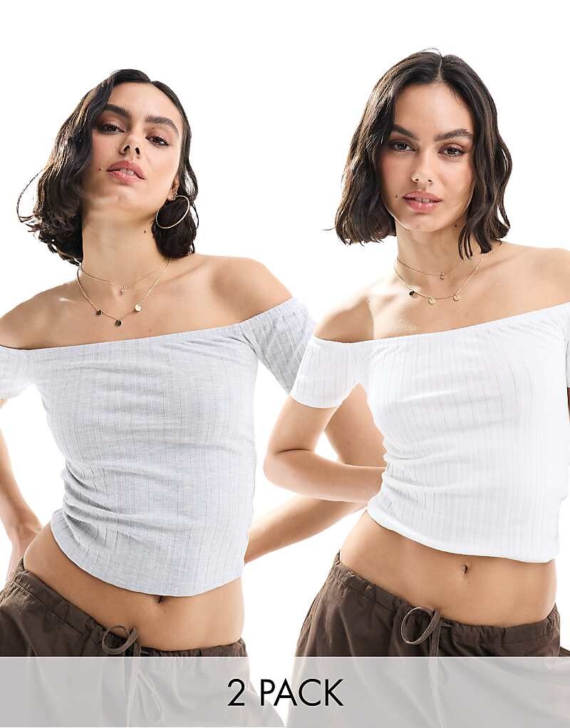 

Белый топ в рубчик с короткими рукавами Miss Selfridge –, набор из двух штук
