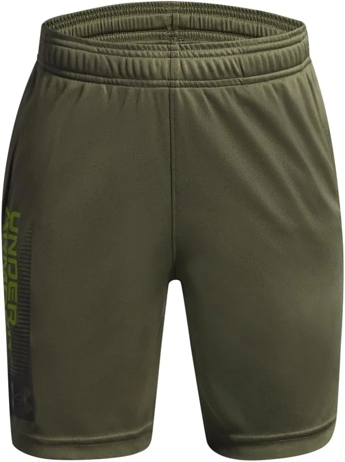 Детские шорты Under Armour с логотипом Tech Wordmark, (390) Marine Od Green/Green Vibe/Black