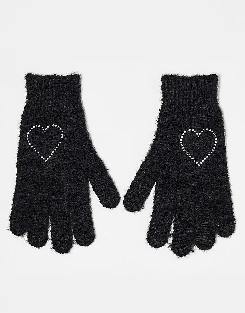 

Monki – Перчатки черного цвета с сердцем из страз