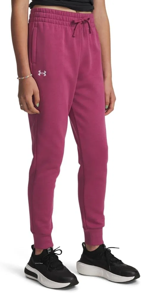 Спортивные флисовые брюки Under Armour Girls Rival, (659) Fuchsia Dusk//White — фото 4