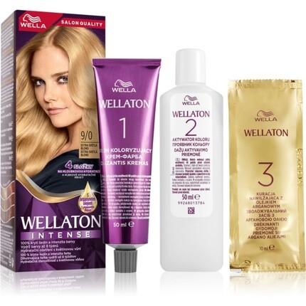 

Wella Интенсивная стойкая краска для волос Wellaton с аргановым маслом 9/0 Очень светлый блондин - 1 шт.