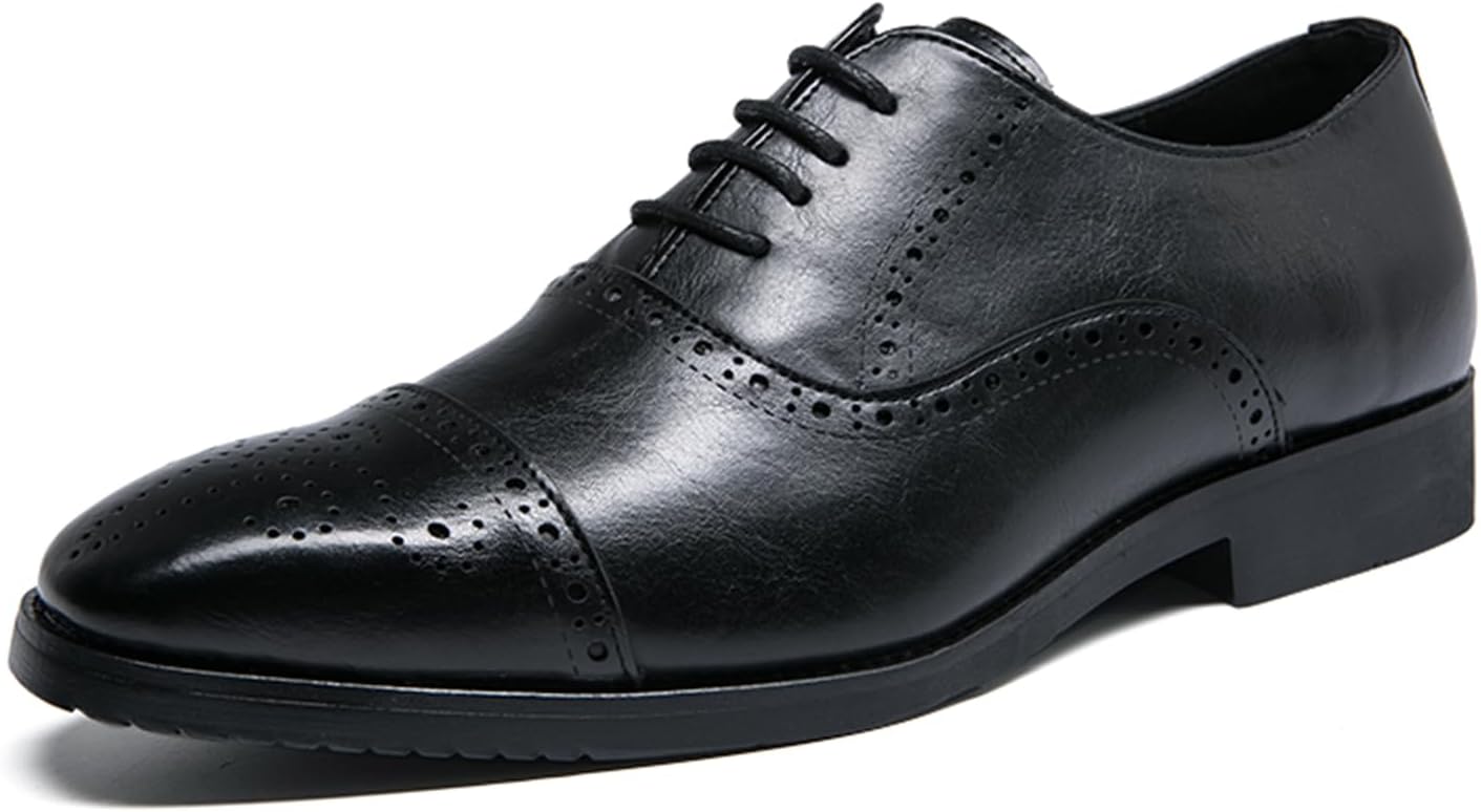

Мужские кожаные туфли оксфорды с вырезами, на шнуровке, модные с заостренным носком, плоской подошвой, удобные, нескользящие, дышащие, легкие, повседневные ретро-бизнес туфли для прогулок, вождения, работы и вечеринок Qklmwes, черный