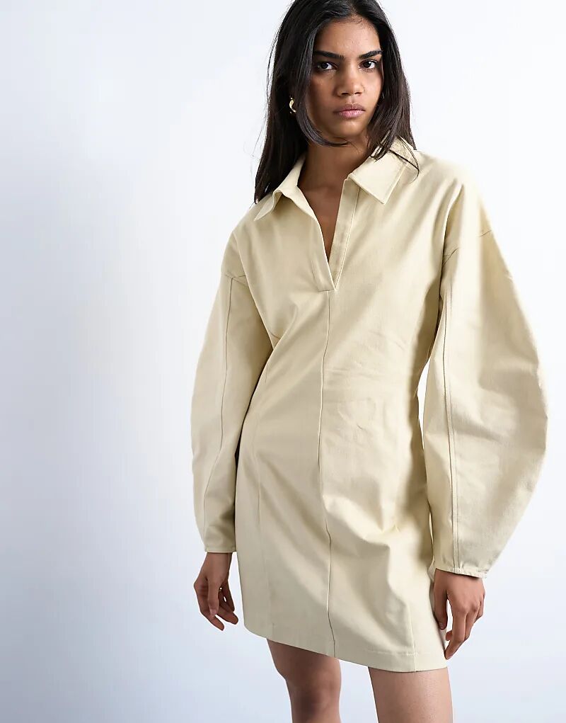 

Мини-платье Topshop с воротником-регби бежевого цвета