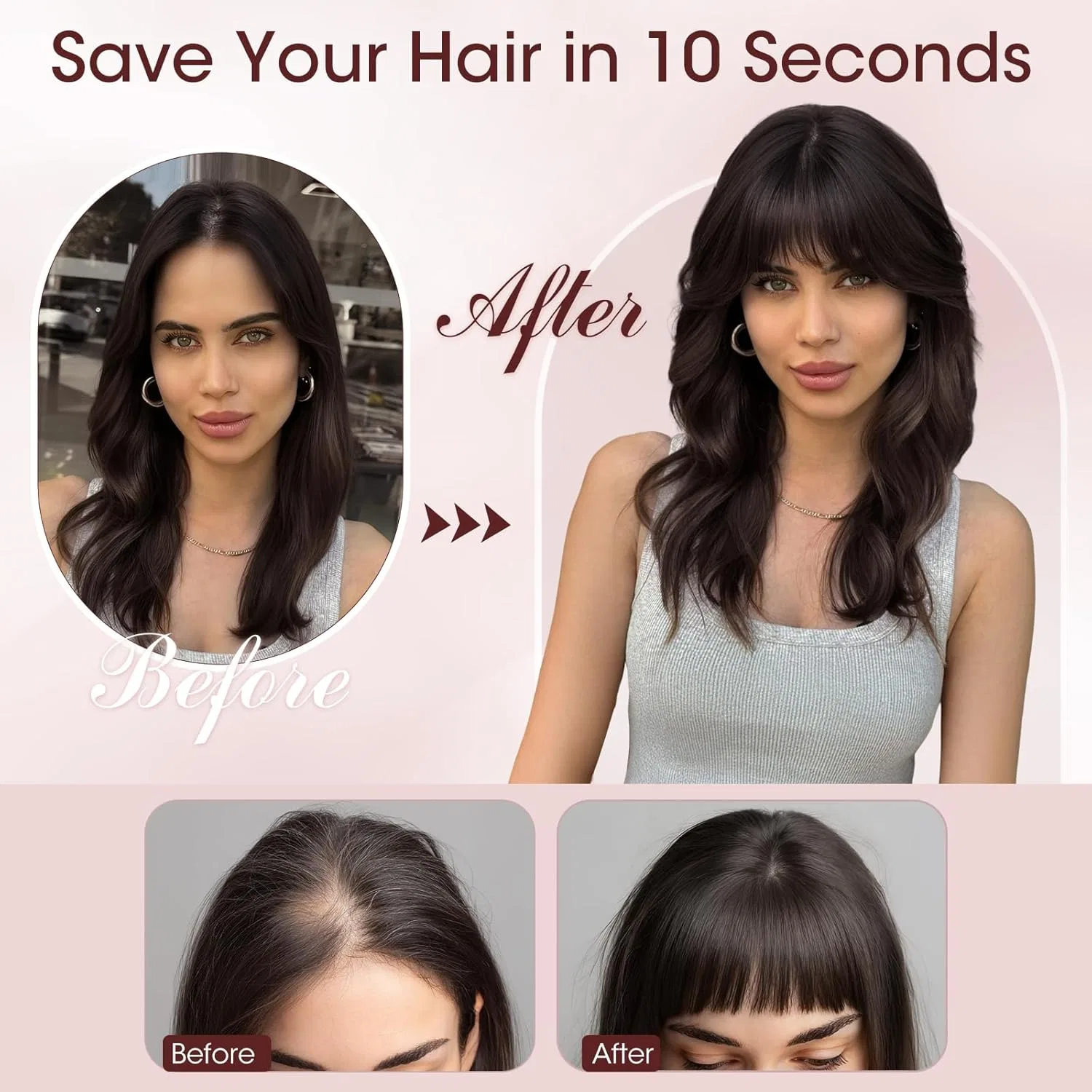 Женский топпер для волос «Airy Bangs» с челкой из натуральных волос от MY-LADY My-Lady, 35 G Dark Brown — фото 2