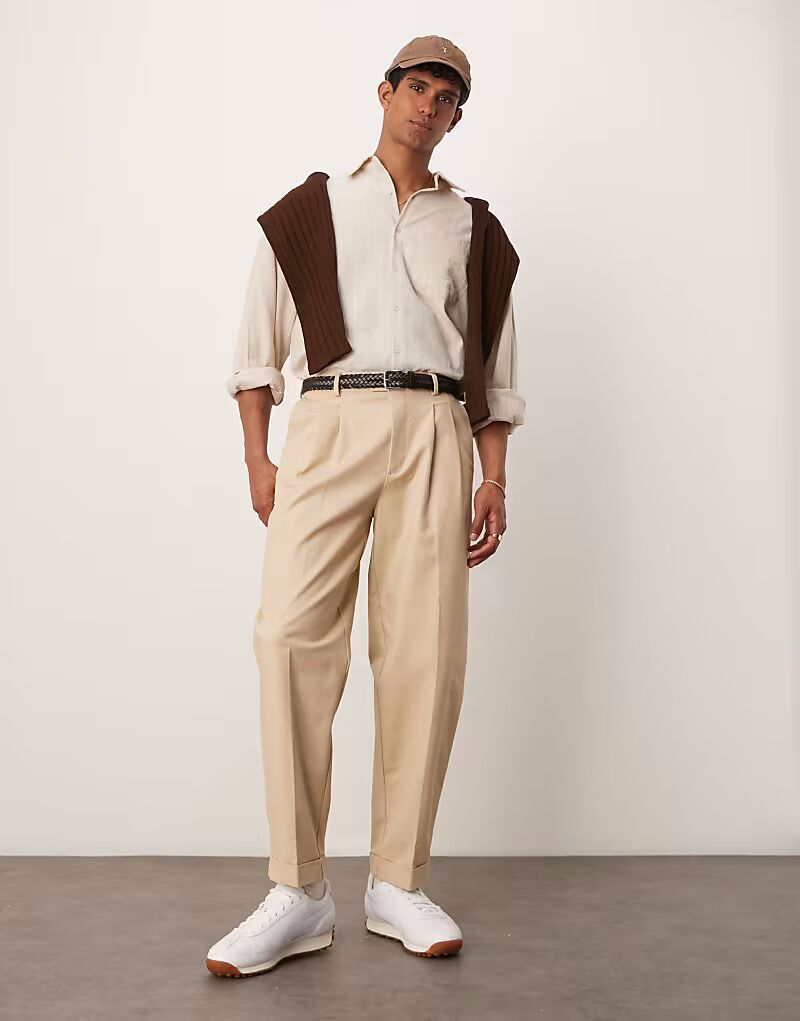 

ASOS DESIGN элегантные свободные зауженные брюки-чинос из хлопка цвета камня