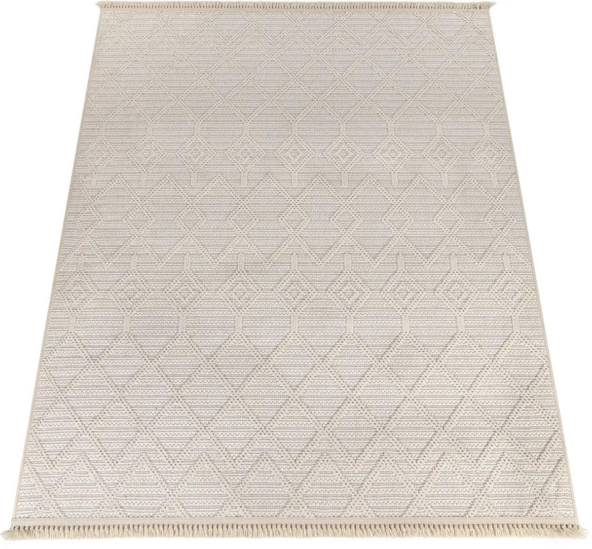 

Ковер Paco Home "Buckman 467", прямоугольный, короткий ворс, однотонный, эффект high-low, ромбы, с бахромой 200х290 см, цвет Creme
