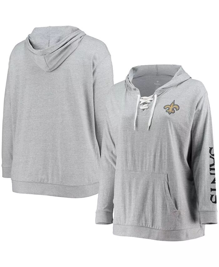 

Женская толстовка с капюшоном и шнуровкой New Orleans Saints большого размера серого цвета Fanatics