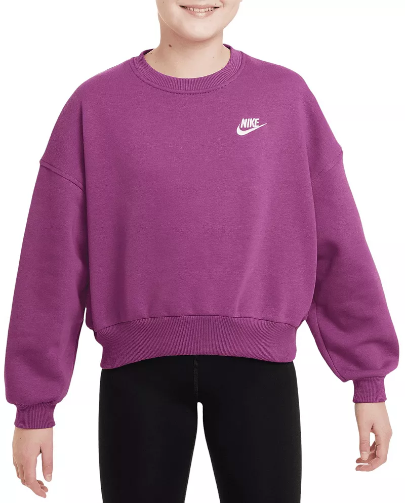 

Флисовый свитшот свободного кроя с круглым вырезом Nike Sportswear Club для девочек, цвет Hot Fuchsia