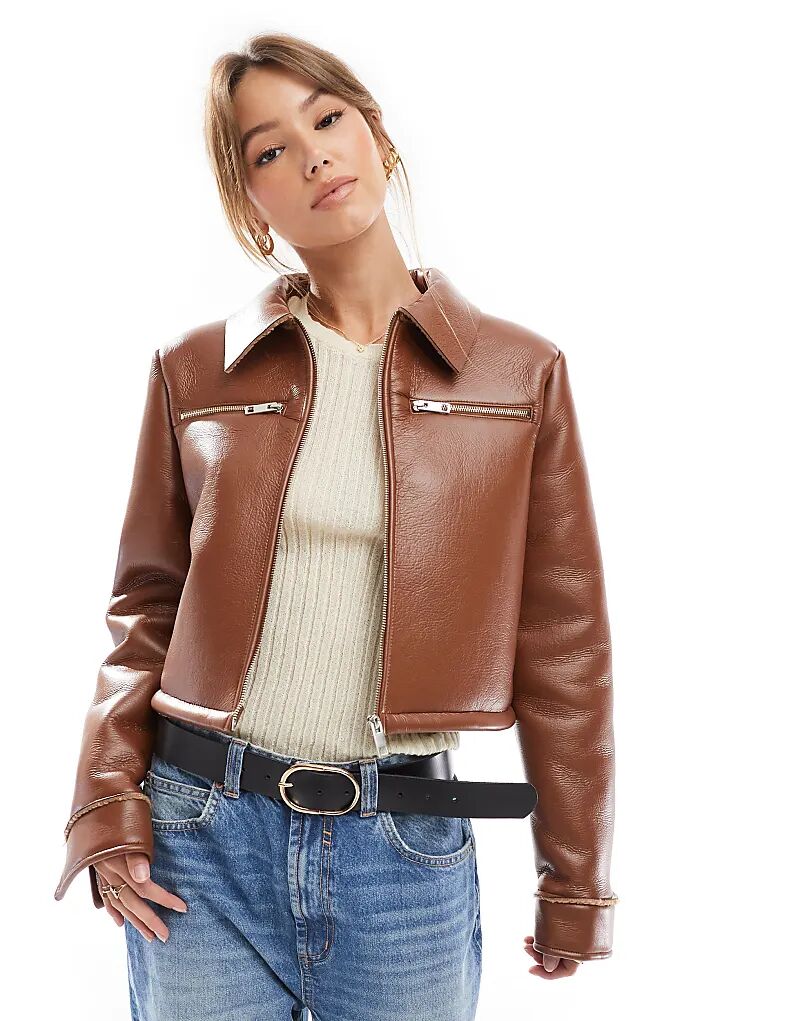 

Куртка borg harrington из искусственной кожи коричневого цвета ASOS DESIGN