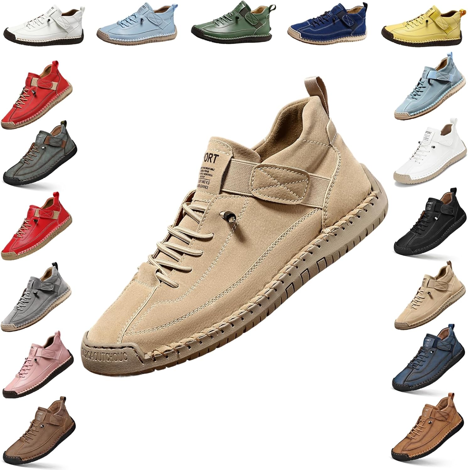 

YTINGNICE Унисекс ортопедические ботинки на щиколотку, ручная работа, кожа с липучкой, поддержка свода стопы, обувь для ходьбы без шнурков, Apricot 8.5 Women/7 Men