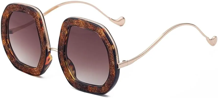 

Большие солнцезащитные очки неправильной формы для женщин, блестящие солнцезащитные очки с бриллиантами, многоугольные солнцезащитные очки MTZJH, C3 Demi Brown