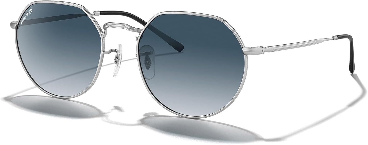 

Круглые многоугольные металлические поляризованные солнцезащитные очки MERRY для женщин и мужчин, в стиле ретро, ​​классика и винтаж, модель S6565 MERRY'S, Matte Chrome Frame/Blue Gradient Lens