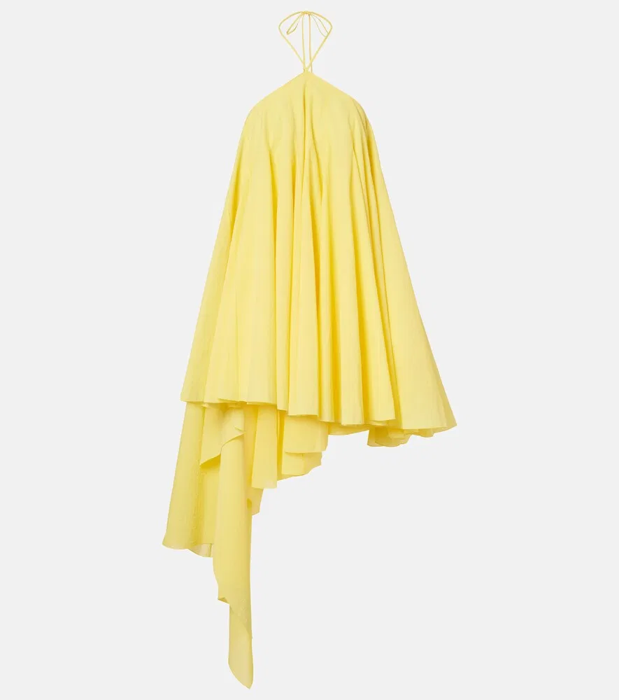Треугольное асимметричное мини-платье из хлопковой смеси Jacquemus, желтый