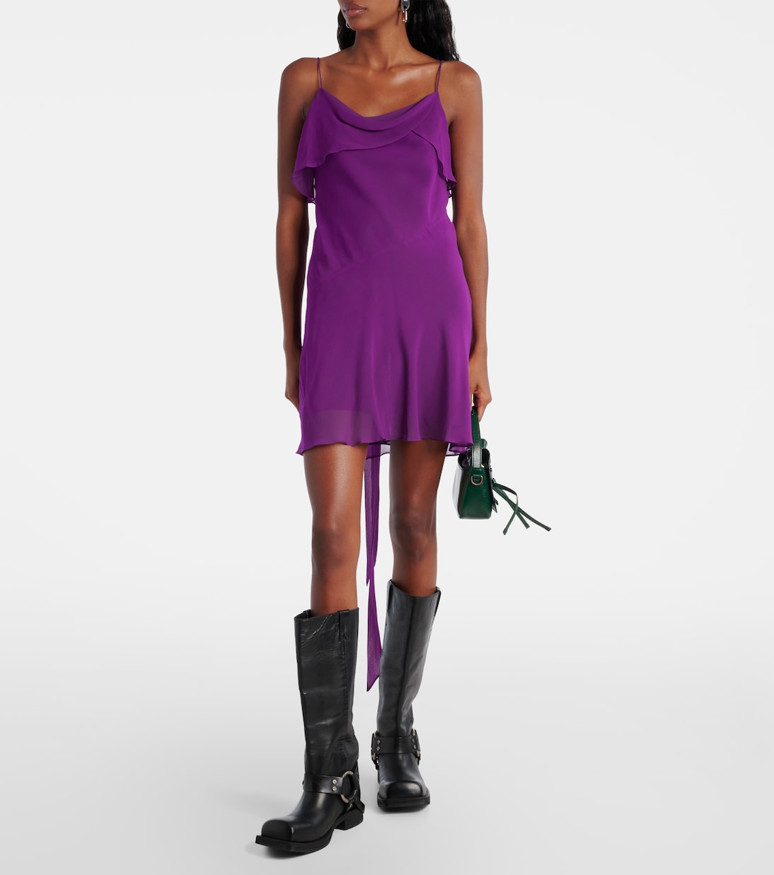 Прозрачное мини-платье из шифона с драпировкой Acne Studios, Berry Purple — фото 2