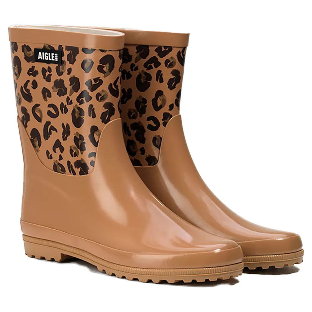 Женские резиновые сапоги Aigle Eliosa с леопардовым принтом, коричневый