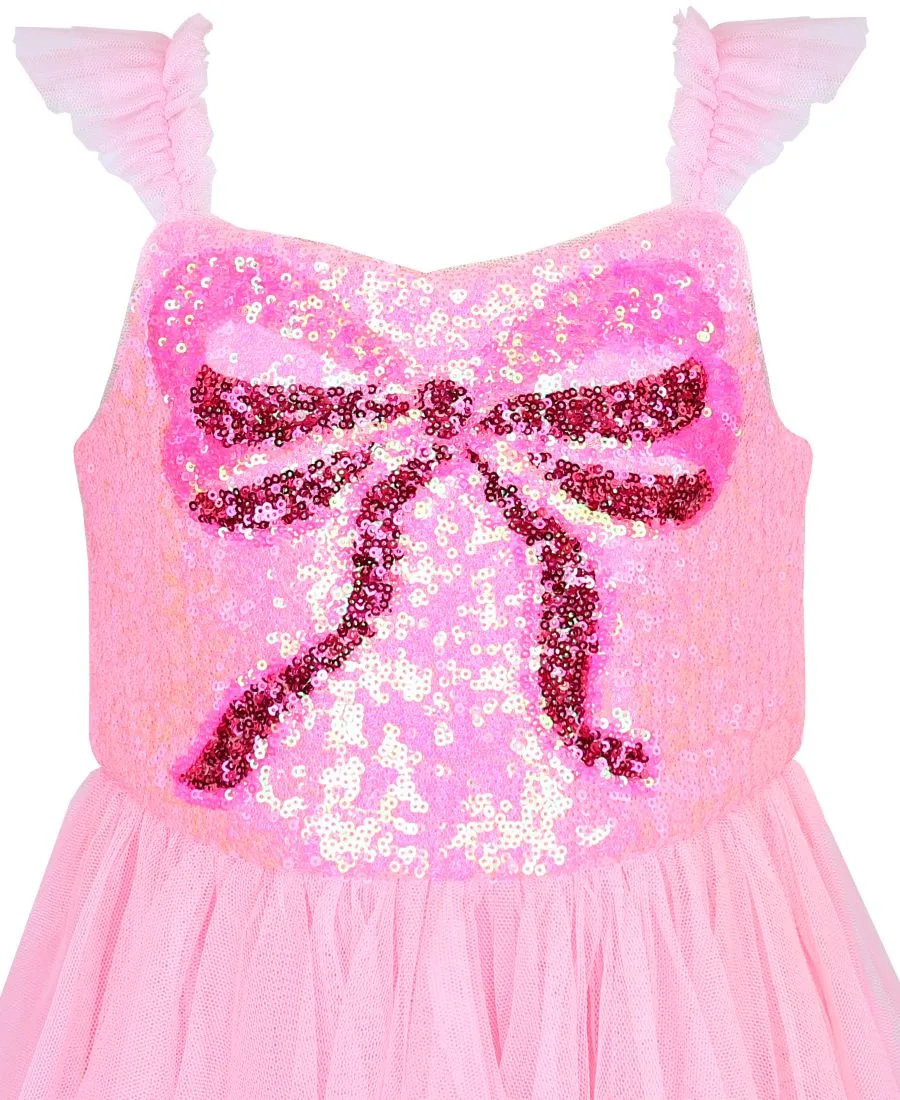 Платье-боди для девочек 2-6 лет с бантом и пайетками Pink & Violet, розовый — фото 4