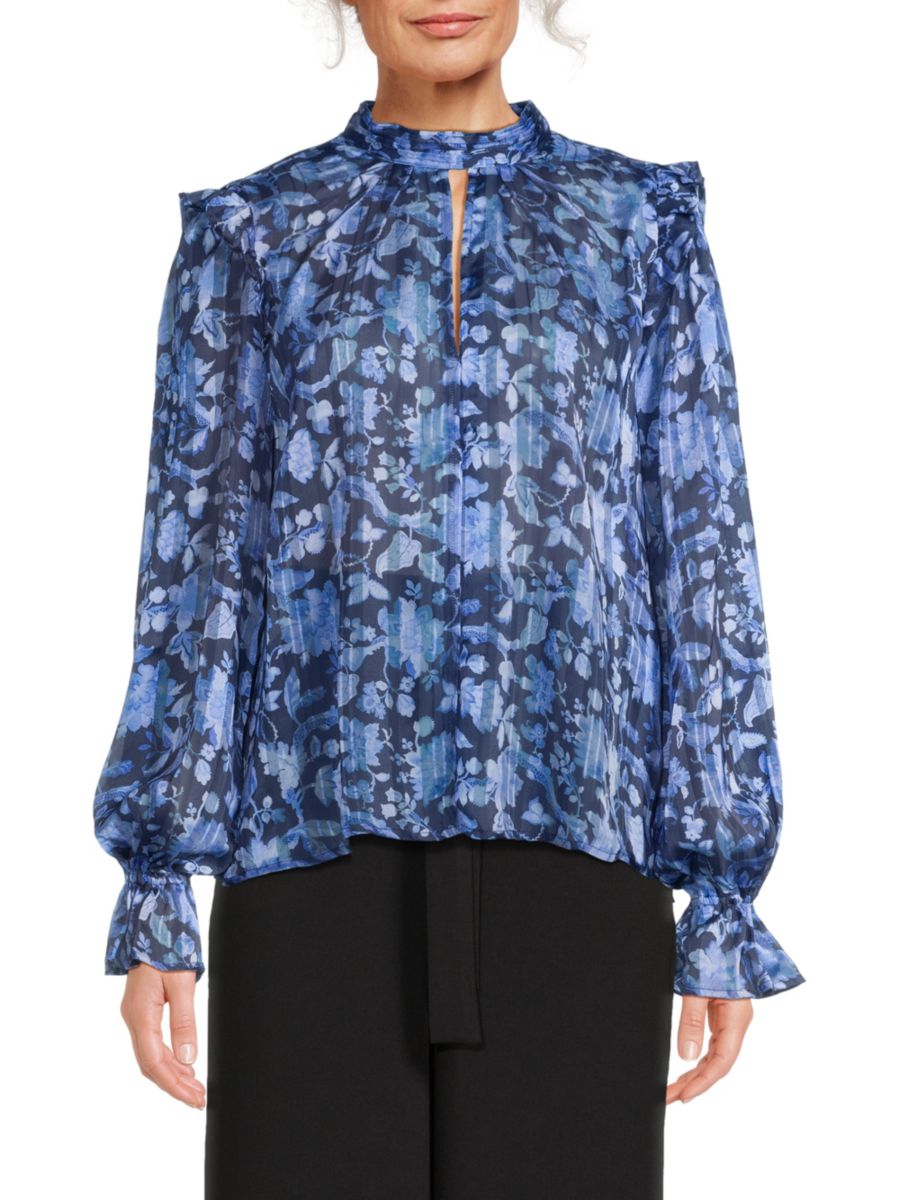 

Топ с цветочным принтом замочная скважина Cynthia French Connection, цвет Midnight Blue