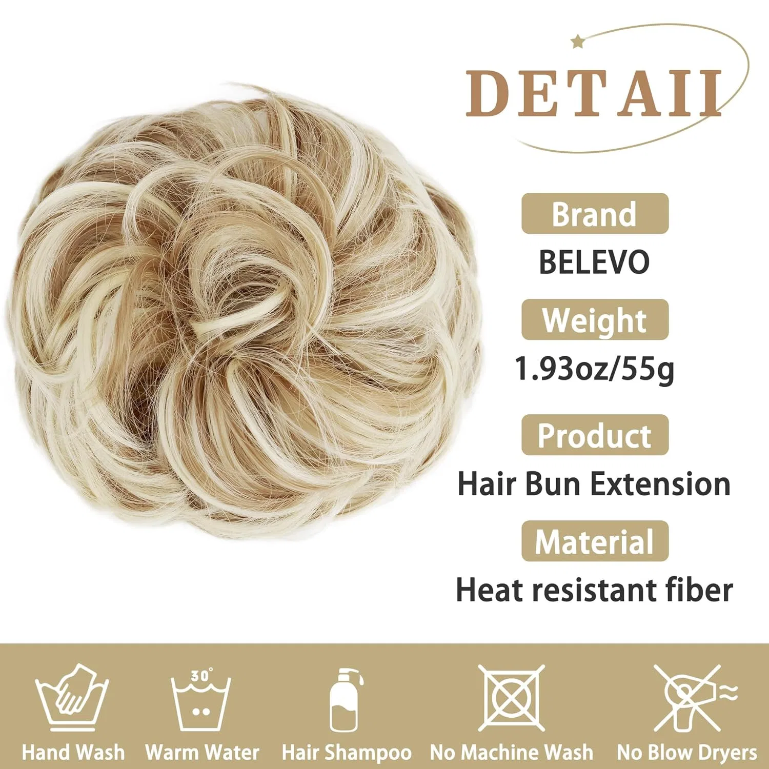 Пучок для волос с резинкой Messy Bun 55 г Belevo, Dirty Blonde — фото 2