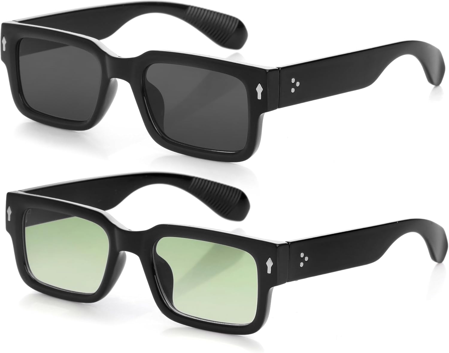 

Солнцезащитные очки Kursan Square Thick Frame Black для мужчин и женщин, модные прямоугольные солнцезащитные очки с защитой от УФ-излучения UV400, 2 Pack（black/Black + Black/Gradient Green）