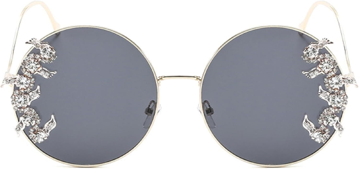 

Ретро-солнцезащитные очки с бриллиантами, круглые, женские, в металлической оправе, со стразами, модные панк-очки для вечеринок, солнцезащитные очки UV400 mincl, Black