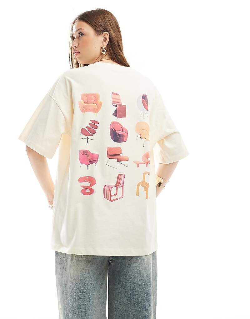 

ASOS DESIGN – коричневая футболка оверсайз с рисунком и интерьером в стиле 70-х