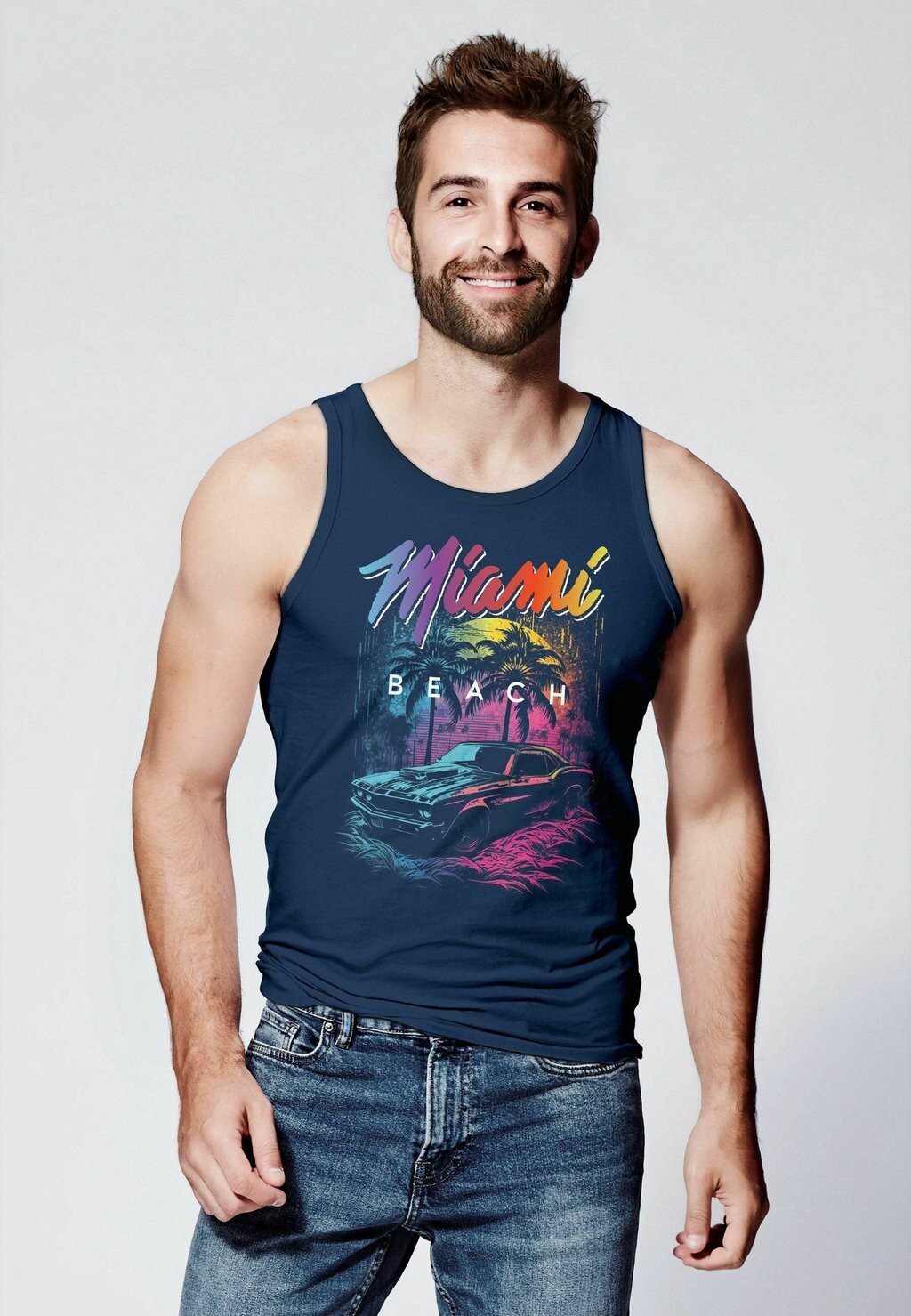 

Топ TANK-MIAMI BEACH USA OLDTIMER CAR PALMEN PRINT FASHIO Neverless, темно-синий