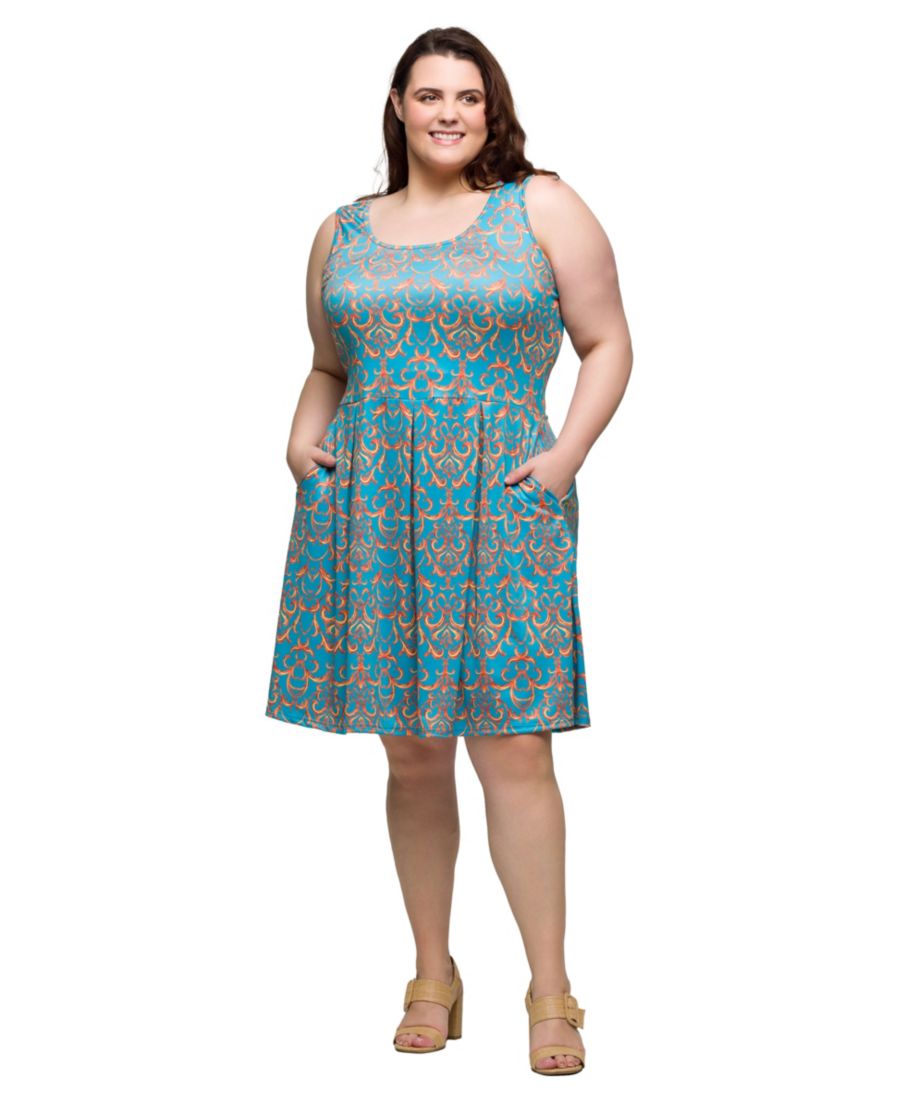 

Платье большого размера без рукавов, плиссированное, длиной до колена, с карманами 24seven Comfort Apparel, Blue Multi