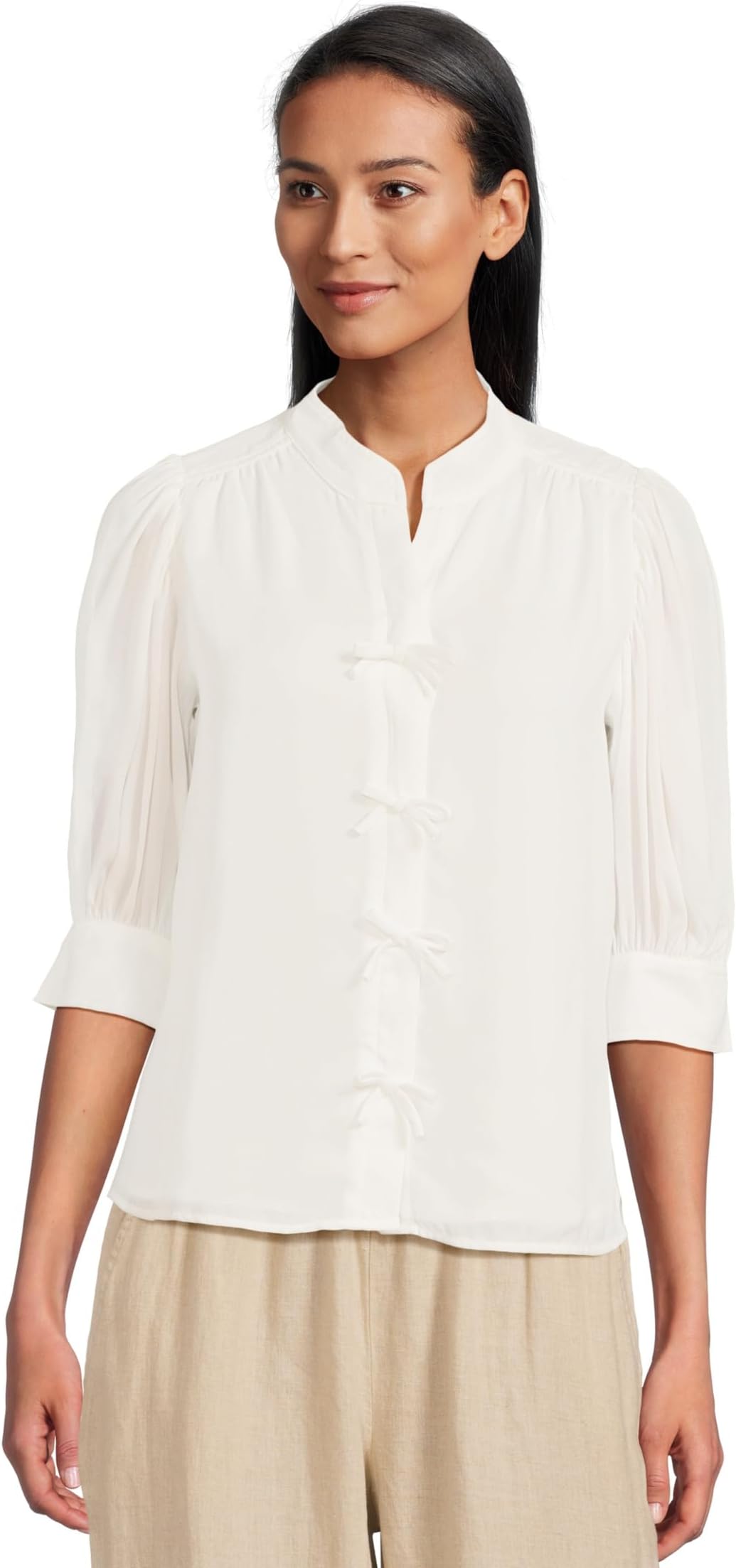 

Блуза CeCe Elbow Sleeve Bow Placket Blouse, цвет New Ivory