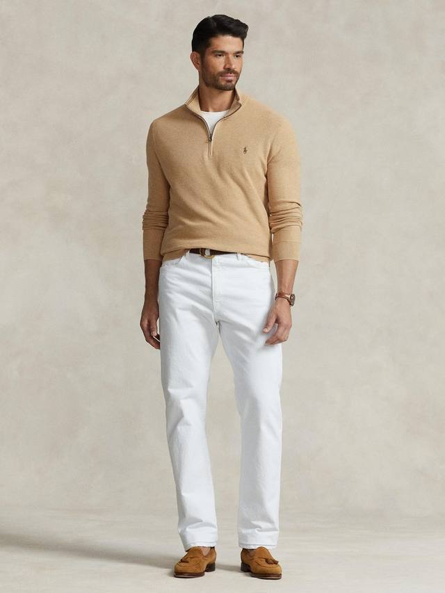 Поло Big & Tall хлопковый полузастёгивающийся трикотажный джемпер Ralph Lauren, Camel Melange — фото 4