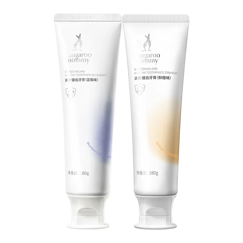 Kangaroo Mommy Зубная паста Fresh Dental Health с насадкой для щетки Regular, мягкая щетина, 180 г/100 г*3/100 г*3, Orange toothpaste in two packs — фото 2