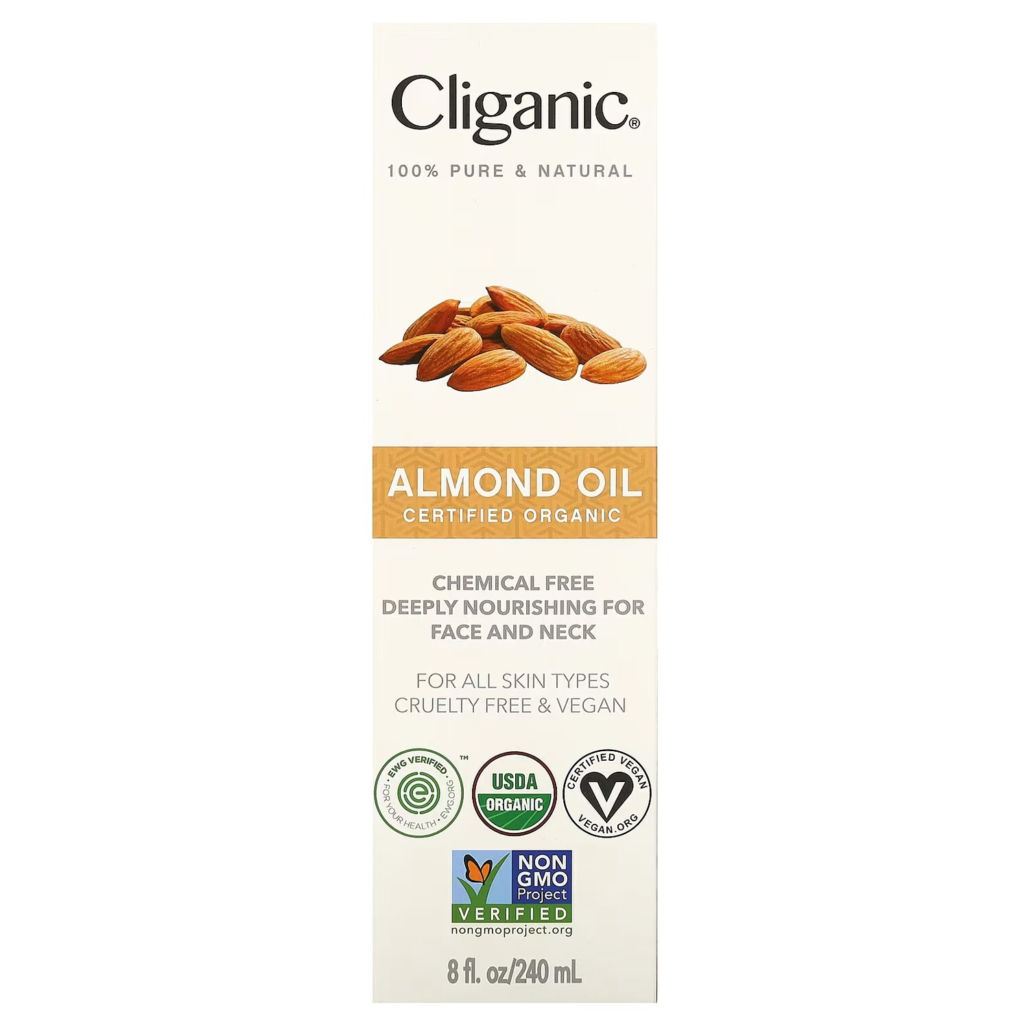 Масло для лица Cliganic — Органическое миндальное масло, 240 мл — фото 2
